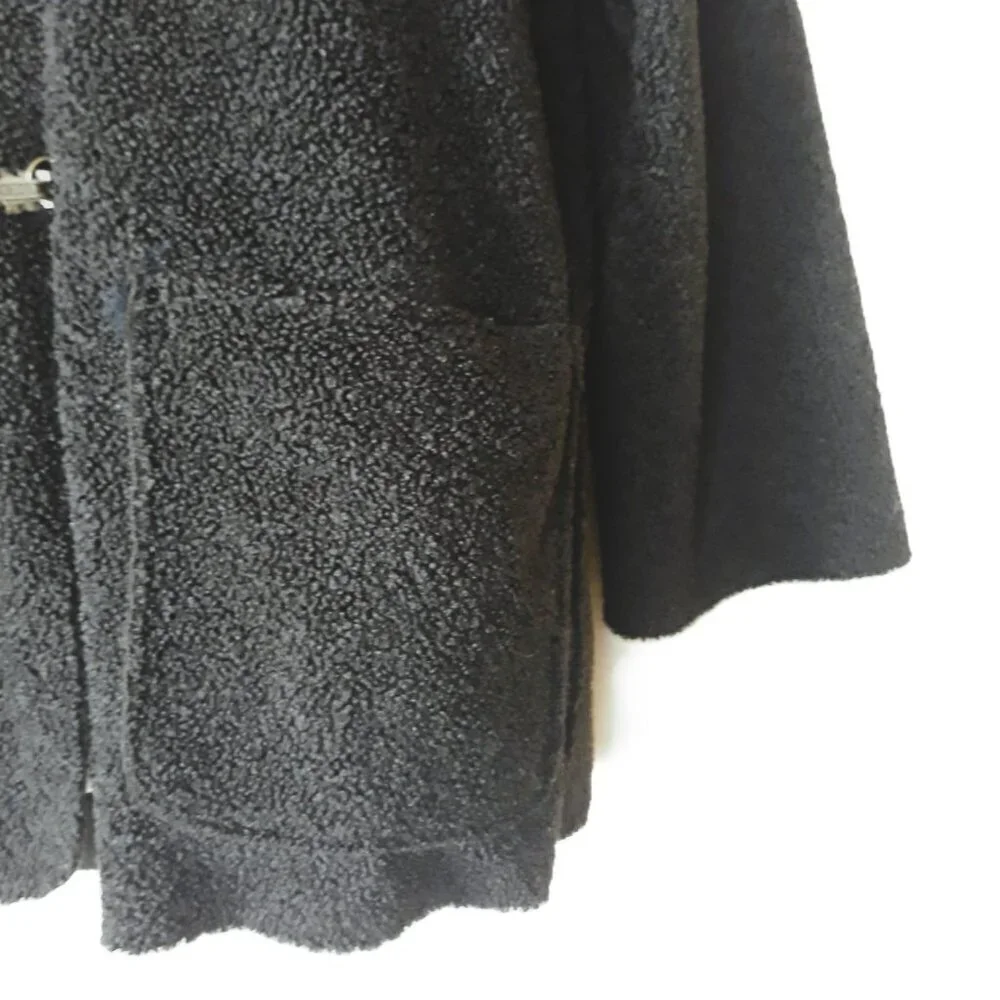 Max Studio Black Hooded Toggle Drop Shoulder Teddy Jacket M Fisherman Nautical